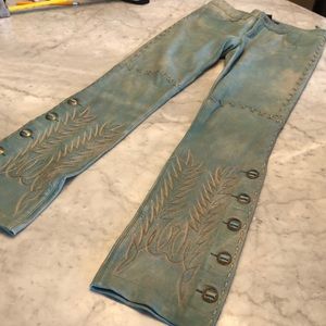 Ralph Lauren leather pant- turquoise EUC size 2